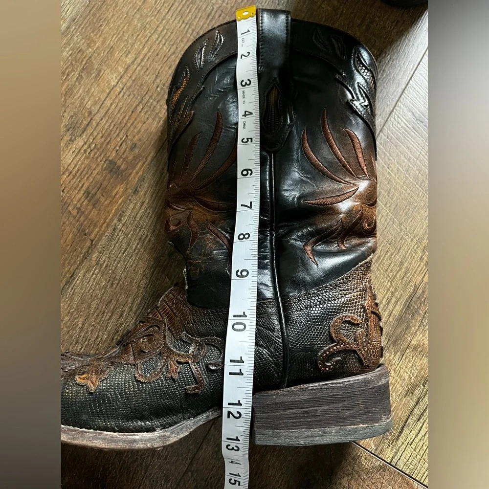 Corral Boots Cognac‎ Teju Lizard Cross Overlay Square Toe Cowgirl C2680 size 8.5 - Picture 9 of 16